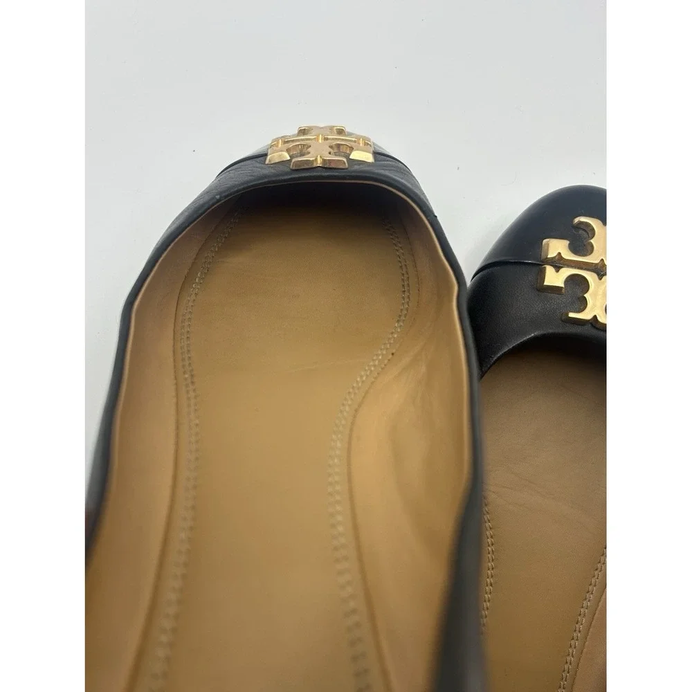 Tory Burch Everly Cap Toe Ballet Flat Old Money Closet Staple Black Size 8 1/2
